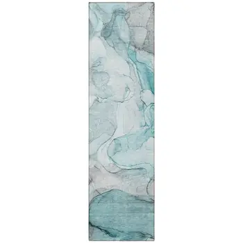 8' Runner Gray and Ivory Abstract Washable Non Skid Indoor Outdoor Runner Rug