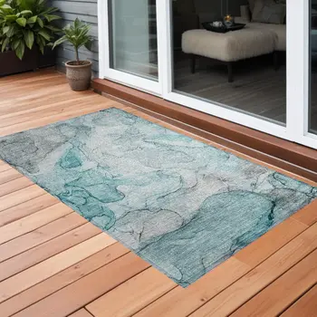 3' X 5' Gray and Ivory Abstract Washable Non Skid Indoor Outdoor Area Rug