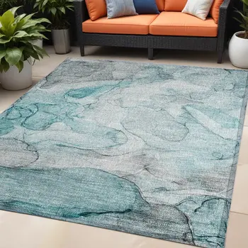 5' X 8' Gray and Ivory Abstract Washable Non Skid Indoor Outdoor Area Rug