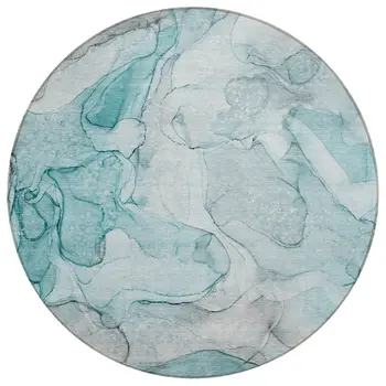 8' Round Gray and Ivory Round Abstract Washable Non Skid Indoor Outdoor Area Rug
