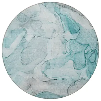 8' Round Gray and Ivory Round Abstract Washable Non Skid Indoor Outdoor Area Rug