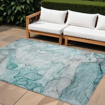 8' X 10' Gray and Ivory Abstract Washable Non Skid Indoor Outdoor Area Rug