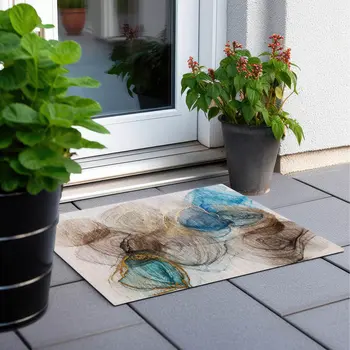 2' X 3' Beige Abstract Washable Non Skid Indoor Outdoor Area Rug