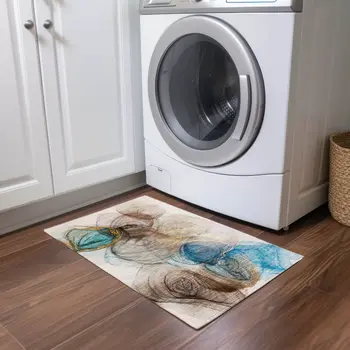 2' X 3' Beige Abstract Washable Non Skid Indoor Outdoor Area Rug