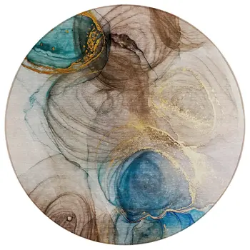 8' Round Beige Round Abstract Washable Non Skid Indoor Outdoor Area Rug
