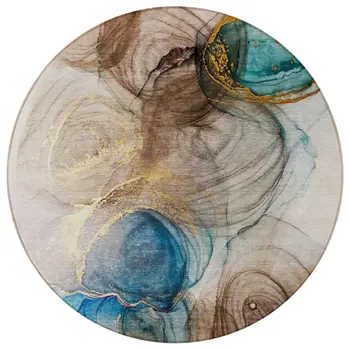 8' Round Beige Round Abstract Washable Non Skid Indoor Outdoor Area Rug