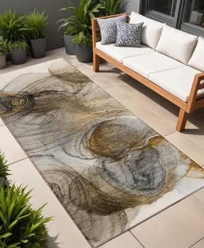 8' Runner Brown Abstract Washable Non Skid Indoor Outdoor Runner Rug