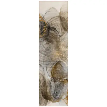 8' Runner Brown Abstract Washable Non Skid Indoor Outdoor Runner Rug
