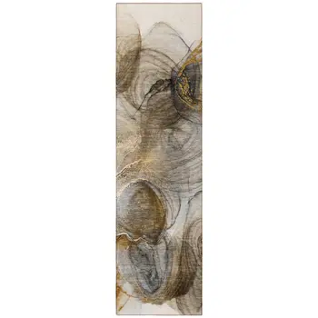 8' Runner Brown Abstract Washable Non Skid Indoor Outdoor Runner Rug