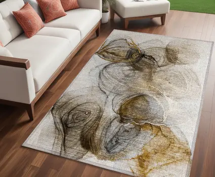5' X 8' Brown Abstract Washable Non Skid Indoor Outdoor Area Rug