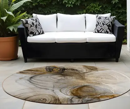 8' Round Brown Round Abstract Washable Non Skid Indoor Outdoor Area Rug