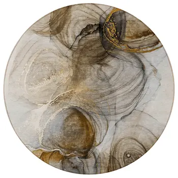 8' Round Brown Round Abstract Washable Non Skid Indoor Outdoor Area Rug