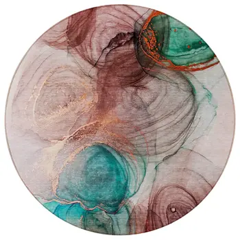 8' Round Burgundy Round Abstract Washable Non Skid Indoor Outdoor Area Rug