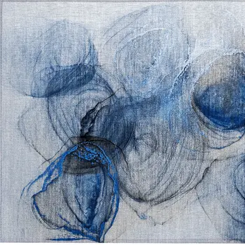 2' X 3' Ivory Blue And Gray Abstract Washable Indoor Outdoor Area Rug