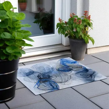 2' X 3' Ivory Blue And Gray Abstract Washable Indoor Outdoor Area Rug