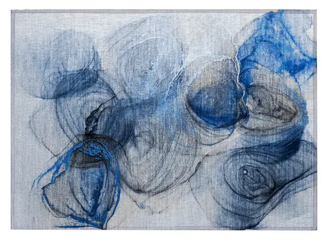 2' X 3' Ivory Blue And Gray Abstract Washable Indoor Outdoor Area Rug