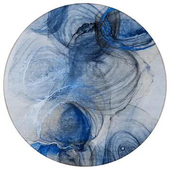 8' Ivory Blue And Gray Round Abstract Washable Indoor Outdoor Area Rug