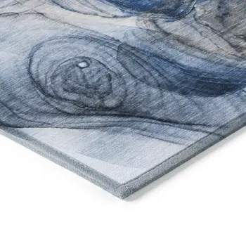 8' X 10' Ivory Blue And Gray Abstract Washable Indoor Outdoor Area Rug