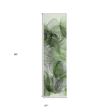 8' Runner Olive Green Abstract Washable Non Skid Indoor Outdoor Runner Rug