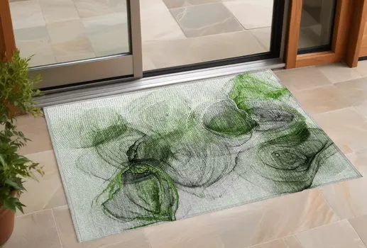3' X 5' Olive Green Abstract Washable Non Skid Indoor Outdoor Area Rug