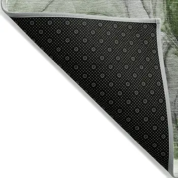 3' X 5' Olive Green Abstract Washable Non Skid Indoor Outdoor Area Rug