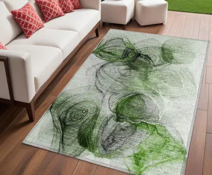 5' X 8' Olive Green Abstract Washable Non Skid Indoor Outdoor Area Rug