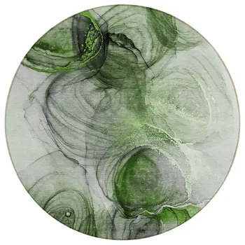 8' Round Olive Green Round Abstract Washable Non Skid Indoor Outdoor Area Rug