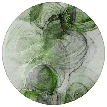 8' Round Olive Green Round Abstract Washable Non Skid Indoor Outdoor Area Rug