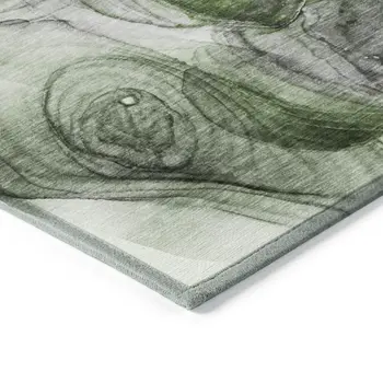 10' X 14' Olive Green Abstract Washable Non Skid Indoor Outdoor Area Rug