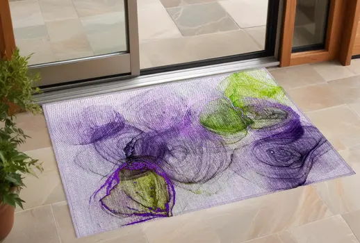 2' X 3' Purple Abstract Washable Non Skid Indoor Outdoor Area Rug
