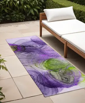8' Runner Purple Abstract Washable Non Skid Indoor Outdoor Runner Rug