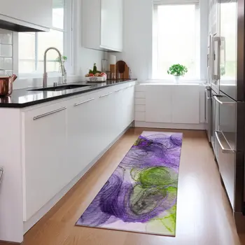 8' Runner Purple Abstract Washable Non Skid Indoor Outdoor Runner Rug