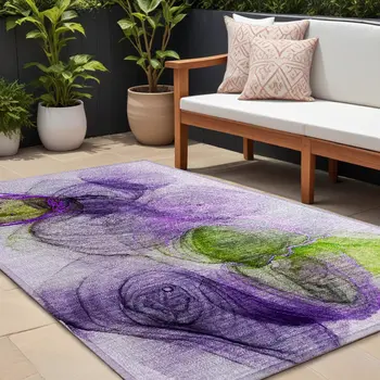 9' X 12' Purple Abstract Washable Non Skid Indoor Outdoor Area Rug