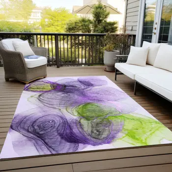10' X 14' Purple Abstract Washable Non Skid Indoor Outdoor Area Rug