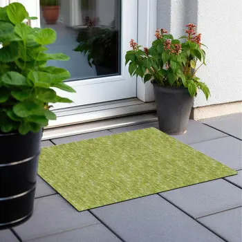 2' X 3' Moss Green Geometric Washable Non Skid Indoor Outdoor Area Rug