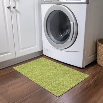 2' X 3' Moss Green Geometric Washable Non Skid Indoor Outdoor Area Rug
