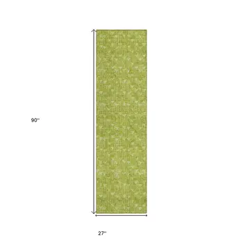 8' Runner Moss Green Geometric Washable Non Skid Indoor Outdoor Runner Rug