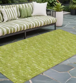 8' Runner Moss Green Geometric Washable Non Skid Indoor Outdoor Runner Rug