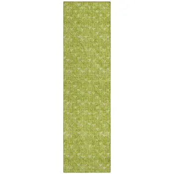 8' Runner Moss Green Geometric Washable Non Skid Indoor Outdoor Runner Rug