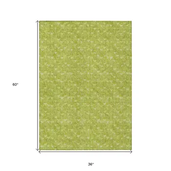 3' X 5' Moss Green Geometric Washable Non Skid Indoor Outdoor Area Rug