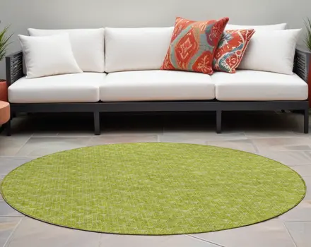 8' Round Moss Green Round Geometric Washable Non Skid Indoor Outdoor Area Rug