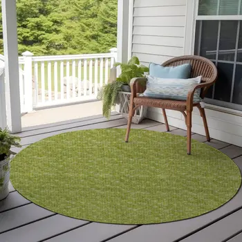 8' Round Moss Green Round Geometric Washable Non Skid Indoor Outdoor Area Rug