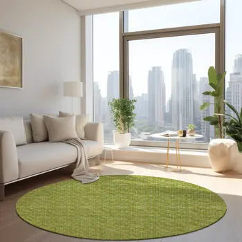 8' Round Moss Green Round Geometric Washable Non Skid Indoor Outdoor Area Rug