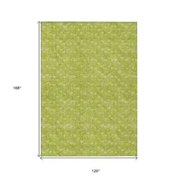 10' X 14' Moss Green Geometric Washable Non Skid Indoor Outdoor Area Rug