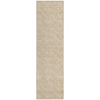 2' X 8' Beige Geometric Washable Indoor Outdoor Runner Rug