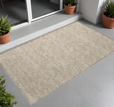 3' X 5' Tan Geometric Washable Non Skid Indoor Outdoor Area Rug