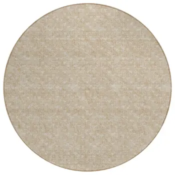 8' Round Tan Round Geometric Washable Non Skid Indoor Outdoor Area Rug