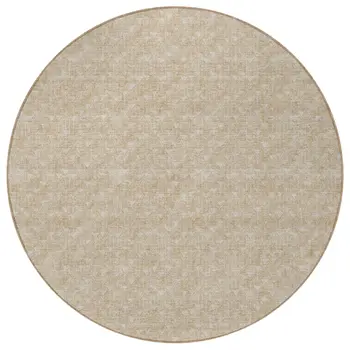 8' Round Tan Round Geometric Washable Non Skid Indoor Outdoor Area Rug