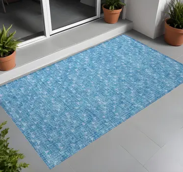 3' X 5' Blue Geometric Washable Non Skid Indoor Outdoor Area Rug