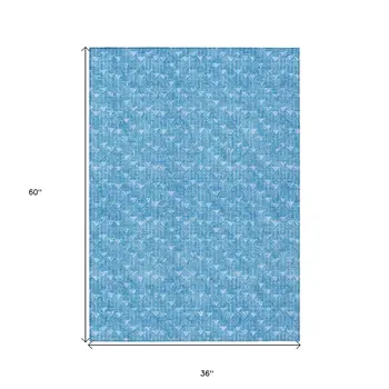 3' X 5' Blue Geometric Washable Non Skid Indoor Outdoor Area Rug